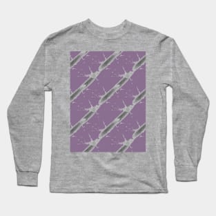 Dark gray oblique stripes on a lilac background, abstraction Long Sleeve T-Shirt